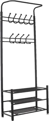 Zdjęcie produktu dla Wieszak na ubrania z półką na buty - Wolnostojąca garderoba - Uporządkowanie przedpokoju - 18 regulowanych haczyków - 190 x 66 cm - Czarny