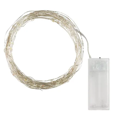 A coiled string of LED lights with a battery pack.
