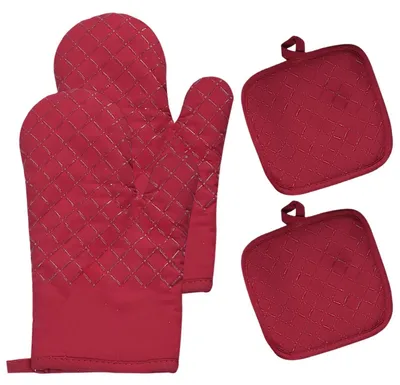 Immagine prodotto di Guanti da forno in silicone e cotone, resistenti al calore fino a 250°C, set da 2 pezzi, colore rosso, 27 cm