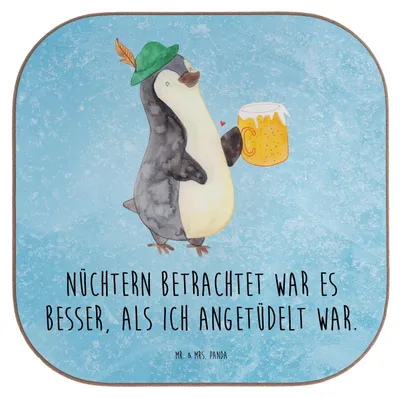 Produktbild von Mr. & Mrs. Panda Tischuntersetzer Pinguin Bier - Eisblau - Geschenk, Untersetzer für Gläser, Becheruntersetzer, gläseruntersetzer, , Beschwippst, Pinguine