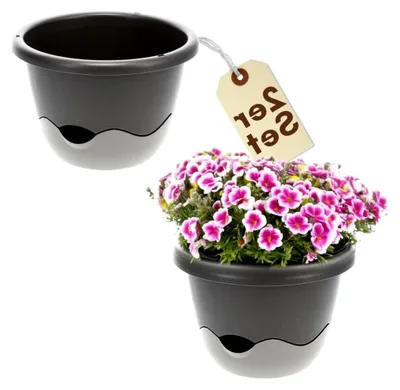 Produktbild von 2er Set Blumentopf zum hängen Outdoor mit Wasserspeicher Hängeampel Blumenampel Kette Hängeblumentopf