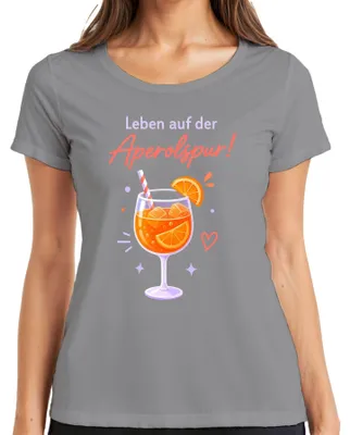 Productafbeelding van Leven in het teken van Aperol! Zomercocktail, Spritz, meidenavond, feest, dames T-shirt, grijs, maat L