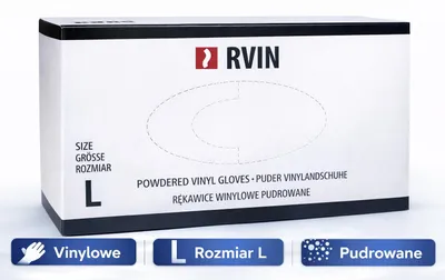 Zdjęcie produktu dla Rękawiczki winylowe pudrowane Rvin transparentny 100 szt. rozmiar L jednorazowe ochronne