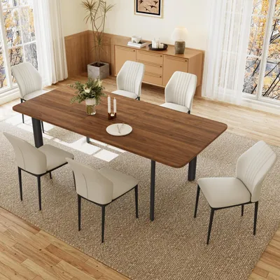 Immagine prodotto di Tavolo allungabile con 6 sedie, finitura noce/bianco, dimensioni 160-200 cm, struttura in MDF