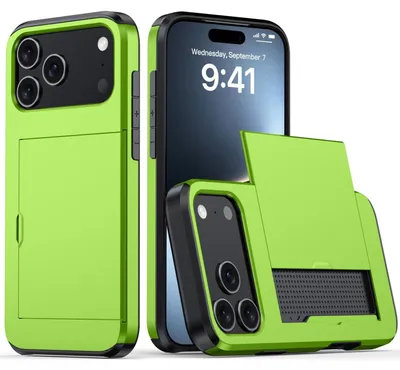 Produktbild von Mobigear Card Hülle für iPhone 18 Pro – Hartschalenhülle, Rückseite, stoßfest mit Kartenhalter – Grün