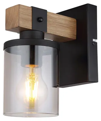 Produktbild von LED Wandleuchte, Metall schwarz, Holz, H 22,5 cm
