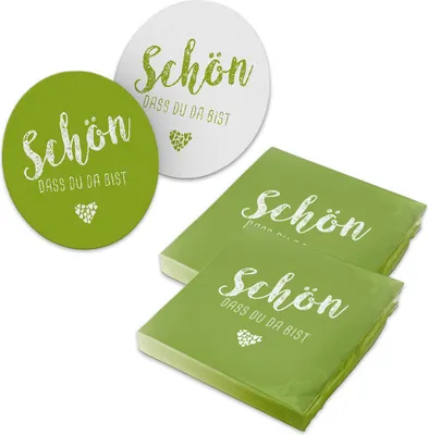 Produktbild von itenga 40x Serviette Schön dass du da bist mit 40x Bierdeckel frühlingsgrün grün
