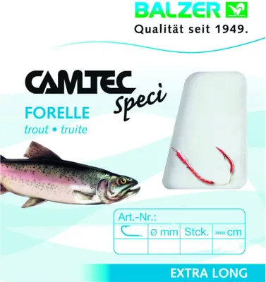 Produktbild von Balzer Camtec Speci Forelle/Sbiro rot 140cm - 10 gebundene Angelhaken, Hakengröße/Schnurdurchmesser:Gr. 12 / 0.16mm
