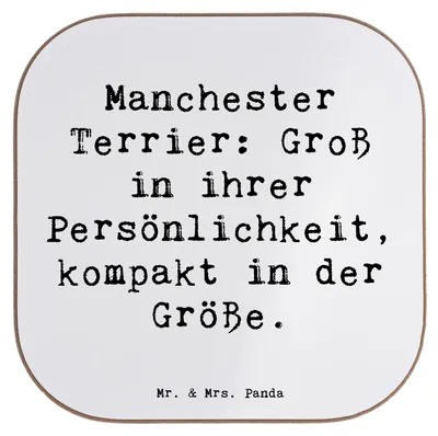 Produktbild von Mr. & Mrs. Panda Tischuntersetzer Spruch Manchester Terrier Persönlichkeit - Weiß - Geschenk, Hunderassen Eigenschaften, Untersetzer für Gläser, Holzuntersetzer, Coaster