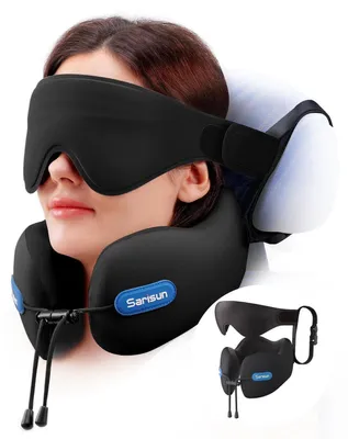 Image de Coussin de voyage pour le cou, avec sangle et masque 3D pour les yeux, en mousse à mémoire de forme, couleur noire