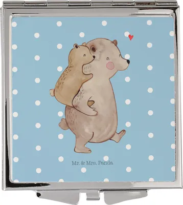 Produktbild von Mr. & Mrs. Panda Schminkspiegel Papa Bär - Blau Pastell - Geschenk, Geburtstag, Vatertag, Muttertag, Kleiner Spiegel, Frauen, Taschenspiegel klappbar, Kosmetikspiegel