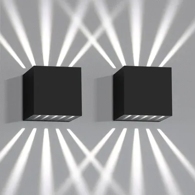 Image de ZMH 2 pièces Applique murale LED Intérieur & Extérieur - Noir Lampe extérieure IP65 Etanche Applique extérieure 3000K Blanc froid Up Down 10W Eclairage mural pour cage d'escalier couloir balcon salle de bain