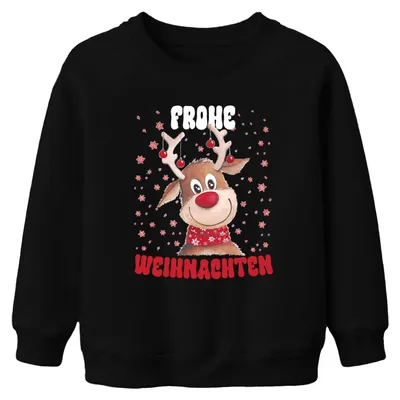 Produktbild von Frohe Weihnachten Süßes Reh Rentier - Weihnachten Kinder Sweatshirt Pullover, Schwarz, 116