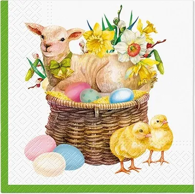 Produktbild von 20 Servietten Lamb Basket - Lamm im Frühlingskorb 33x33cm