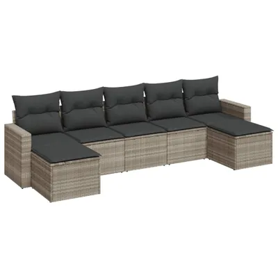 Produktbild von vidaXL 7-tlg. Garten-Sofagarnitur mit Kissen Hellgrau Poly Rattan