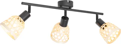Produktbild von QAZQA - Orientalisch Orientalischer Spot I Spotlight I Deckenspot I Deckenstrahler I Strahler I Lampe I Leuchte schwarz mit Bambus 3-flammig Spotbalken-flammig - Rayan I Wohnzimmer I Schlafzimmer - Ba
