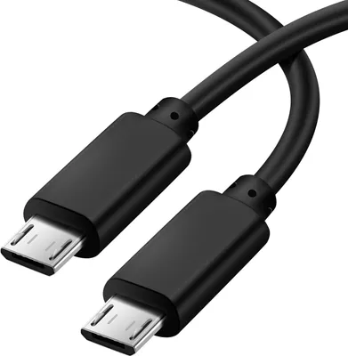 A black Micro USB to Micro USB cable is shown against a white background.