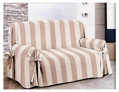 Produktbild von Sofabezug Beige & Couchüberwurf | weicher Sessel- und Sofaüberzug aus Baumwolle | gestreifte Sofaabdeckung