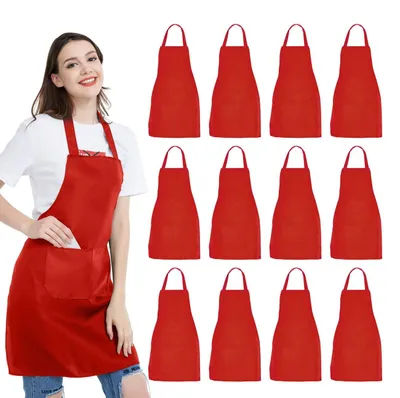 Productafbeelding van Set van 12 unisex schorten met 2 grote zakken, geschikt voor gebruik in de keuken en voor knutselwerkzaamheden
