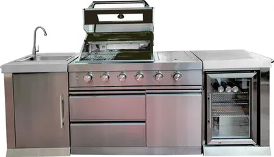 Produktbild von BUSCHBECK Outdoorküche Oxford, aus Edelstahl, B245 x T60 x H119 cm, Gasgrill mit Infrarot-Heckbrenner und Sizzle-Zone