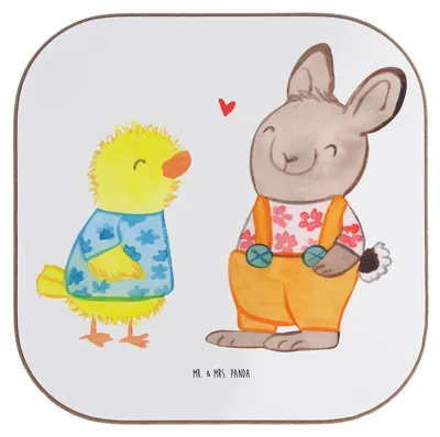 Produktbild von Mr. & Mrs. Panda Holzuntersetzer Ostern Freundschaft - Weiß - Geschenk, Untersetzer für Gläser, Ostereier, Hase, Osterhase, Glas, Frühling, Coaster, Liebe, Kaffee, Küken