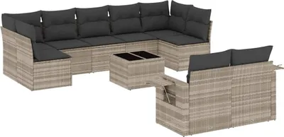 Produktbild von vidaXL 10-tlg. Garten-Sofagarnitur mit Kissen Hellgrau Poly Rattan