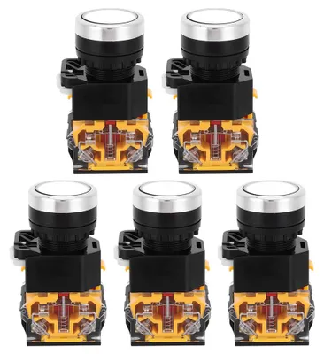 Zdjęcie produktu dla 5 sztuk 22 mm 37 V-440 V Przełącznik przyciskowy samozabezpieczający bez podświetlenia (biały)