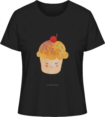 Produktbild von Mr. & Mrs. Panda Oberteil Damen Cupcake Größe L - Schwarz - Geschenk, Wunder, Muffin, Backen, Lustige Sprüche, Frauen T-Shirt, Motivation, Kurzarm, Cupcakes, Basic