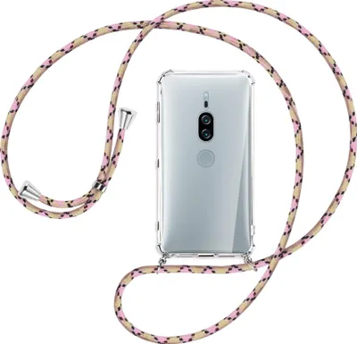 Produktbild von Handykette Backcover-Schutzhülle mit Band (Metall silberfarben) für Sony Xperia XZ2 Premium - rosa Karo