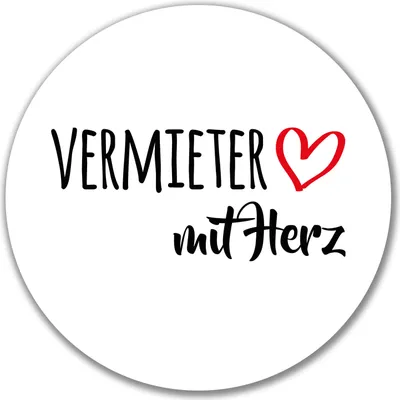 Produktbild von Huuraa Aufkleber Vermieter mit Herz 10cm rund Sticker Geschenkidee