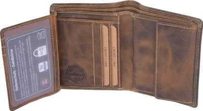 Produktbild von Geldbörse aus Echtleder, braun, 13x9cm, 10 Kreditkartenfächer, Kleingeldfach, Sicherungsriegel