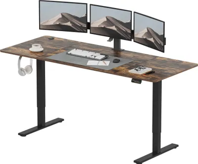 Produktbild von SANODESK Höhenverstellbarer Schreibtisch 200x80cm, Kindersicherung, Memory-Funktion, LED-Display, 60 kg Tragkraft, 2 Haken, einfache Montage (Braun)