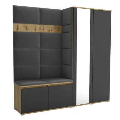 Produktbild von Garderobe LUTON 4 ARTISAN - BLACK 15– Farbe: Schwarz, moderner Schrank 40x190x186 cm, funktionale Lösung für den Flur, Garderobeschrank, Flurmöbel