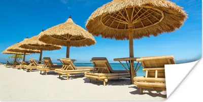 Produktbild von MuchoWow® Poster Strandkorb - Strand - Sonnenschirm - Meer - Sommer 40x20 cm - Poster für die Wand - Poster Schlafzimmer