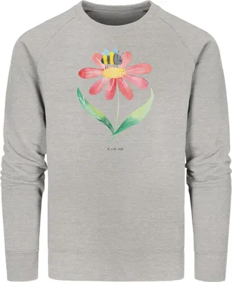 Produktbild von Mr. & Mrs. Panda Baumwoll Pullover Hummel Blume Größe XXL - Heather Grey - Geschenk, Hummeln, Natur, Pulli, Rundhals, Wespe, Lustige Sprüche, Biene, Sweater, Nachhaltiger