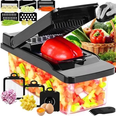 Produktbild von Vegetarier Chopper, Keuken Chopper, 5-blättrige Chopper, Met Edelstahl-Blastrahmen, 1,5 L Fassungsvermögen