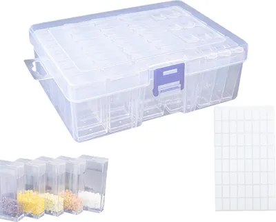Produktbild von 44 Fächer Diamond Painting Aufbewahrungsbox, Diamant Stickerei Box mit 64 Stickers, 5d Diamant Painting Zubehör Diamant Stickerei Box, Diamond Painting Zubehör Boxen