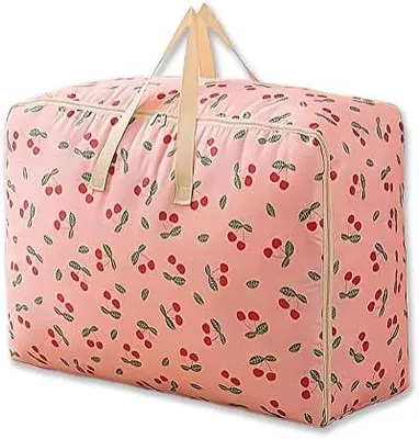Produktbild von 84 l große Aufbewahrungstasche mit Reißverschlüssen – Taschen für Umzug, Bettwäsche, Unterbett-Aufbewahrungstasche für Bettdecke, Wäsche, Kleidung, Steppdecke (Kirsche)