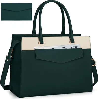 Obrázek produktu pro RAINSMORE kabelka Dámská taška přes rameno 2 v 1 Laptop Bag 15,6 palcePolyuretankůže béžová zelená
