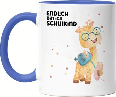 Produktbild von Endlich bin ich Schulkind Tasse Blau Giraffe Schulkind Schulanfang