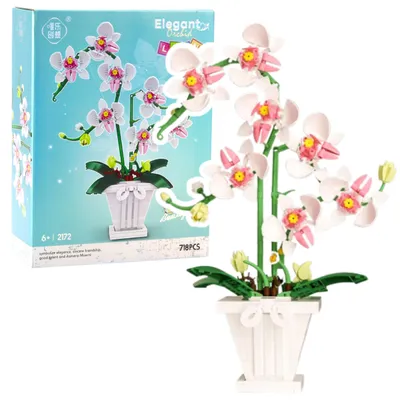Image de Blocs de construction Orchidée Orchidée en pot rose et blanc 718 pcs.