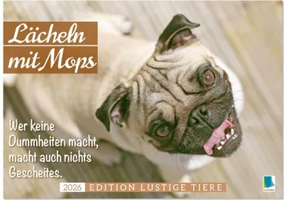 Produktbild von Lächeln mit Mops (Wandkalender 2026 DIN A3 quer), CALVENDO Monatskalender