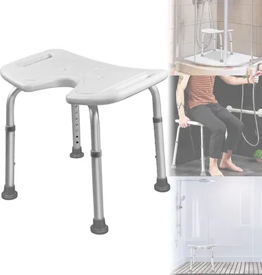 Produktbild von ACXIN Zdravotná stolička do sprchy, sprchová stolička, pomôcka do sprchy, sedadlo do vane, stolička do sprchy z hliníka a HDPE, výškovo nastaviteľná (obdĺžniková stolička do sprchy B)
