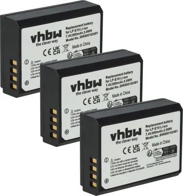 Produktbild von vhbw 3x Akku kompatibel mit Canon EOS 1100D, 2000D, 1200D, 4000D, 1300D, Kiss X70, Kiss X50, Kiss X80, Kiss X90 Kamera (800 mAh, 7,2 V, Li-Ion)