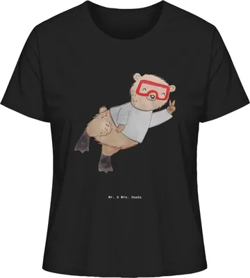 Produktbild von Mr. & Mrs. Panda Basic T-Shirt Damen Bär Tauchen Größe XL - Schwarz - Geschenk, Dive, Sommershirt, Tauchgang, Oberteil, Tauchschule, Baumwollshirt, Shirt, Kurzarmshirt