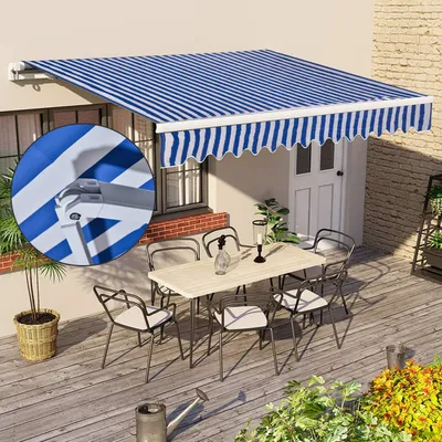 Produktbild von Gelenkarmmarkise 350x300cm einziehbare Sonnenmarkise Markise Sonnenschutz Balkonmarkise Gelenkarmmarkise Gelenkarm Sonnenschutz Blau / Weiß