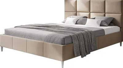 Produktbild von Polsterbett LUX ROMA mit Kopfteil, 180 x 200 cm, Doppelbett mit Lattenrost aus Holz, Velourstoff Braun, Füße in Farbe: Weiß