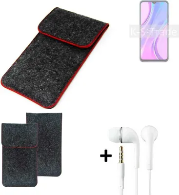 Produktbild von K-S-Trade Handy Schutz Hülle kompatibel mit Xiaomi Redmi 9 Schutzhülle Handyhülle Filztasche Pouch Tasche Case Sleeve Filzhülle dunkelgrau roter