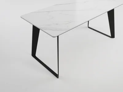 Produktbild von Esszimmertisch FLORINT 160x80cm weiße Keramikplatte schwarze Design-Tischkufen : Weiss