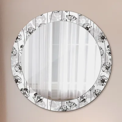 Produktbild von Modern Spiegel - Wandspiegel Design Wandmontage – Badspiegel mit Aufdruck - Rundspiegel - Blumen Mohnblumen - Runder: Ø70cm